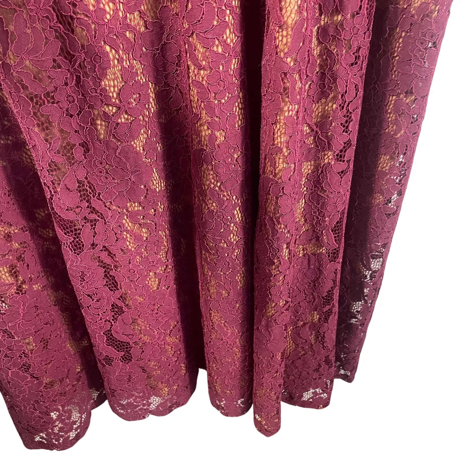 Missmay Retro Gorgeous City Burgundy Lace‎ Maxi Dress Women's S Evening Wedding Tan - Image 3