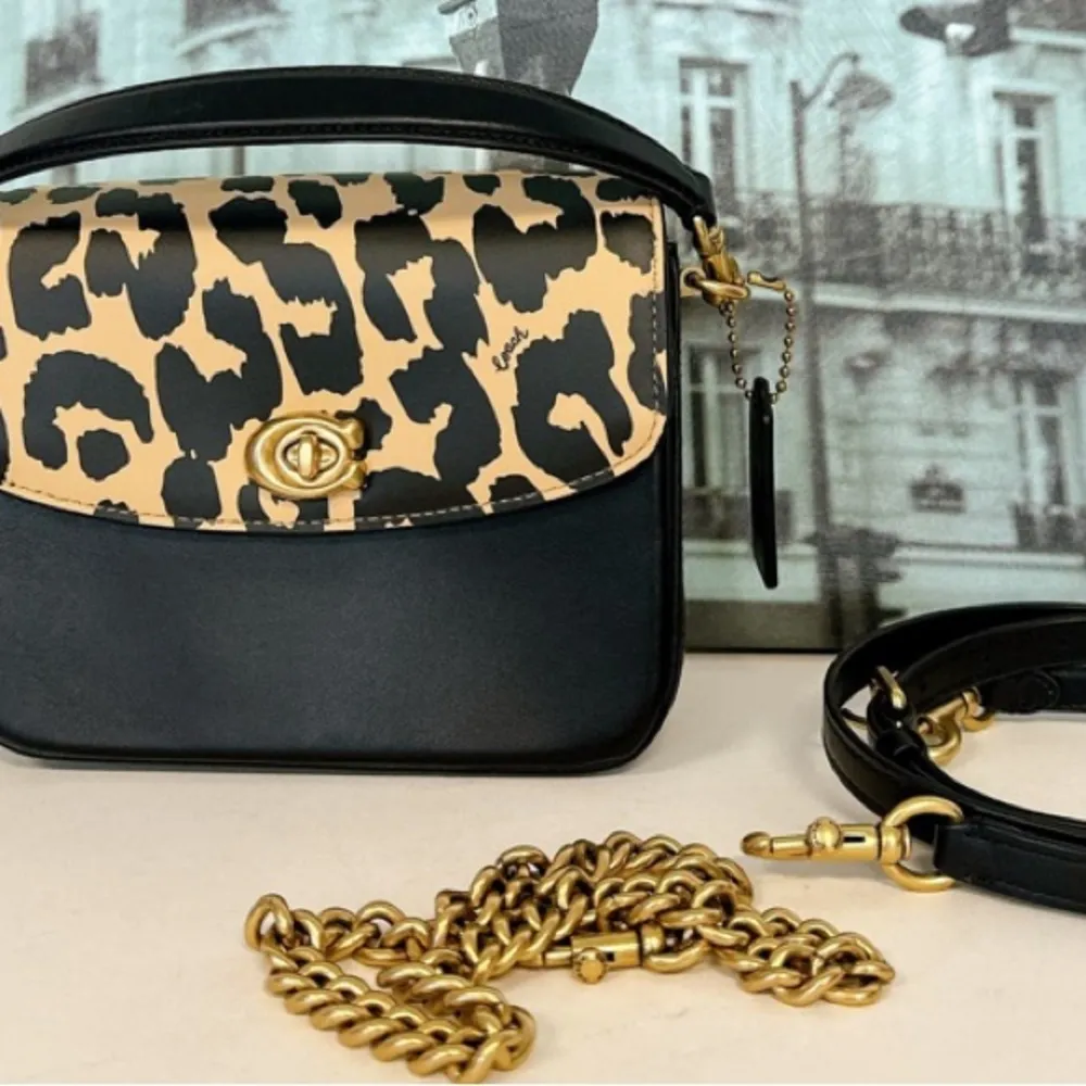 Authentic COACH 1941 calf leather leopard 3 straps turnlock flap Crosb/shoulder. - Image 15