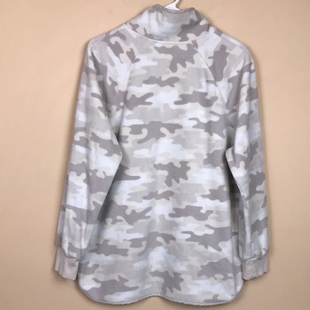Green Tea Women’s Camouflage Fleece Asymmetrical Quarter Snap Button Sweatshirt Gray Size L - Image 5