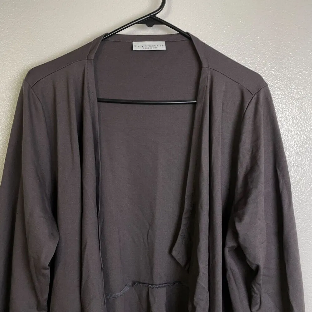 Bryn Walker Modal Cardigan Sweater Medium Brown Open Front Waterfall Stretch * - Image 3