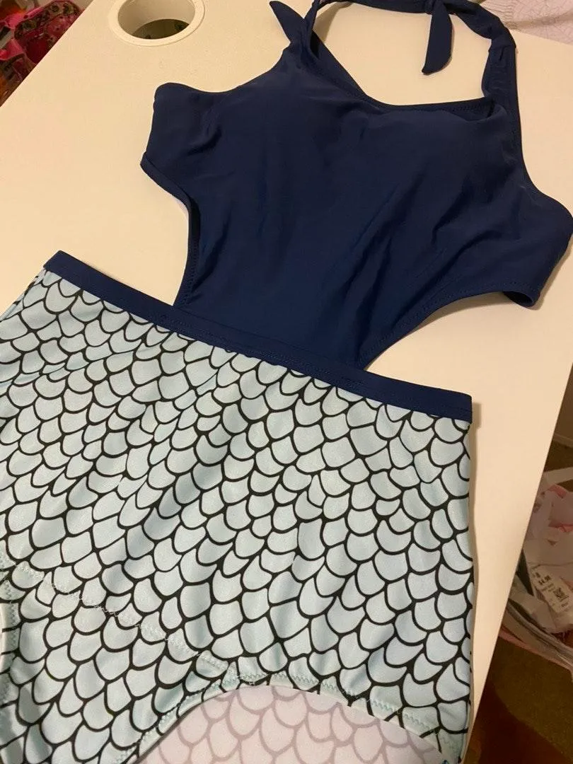 Mermaid One Piece Bathing Suit Blue Size M - Image 3