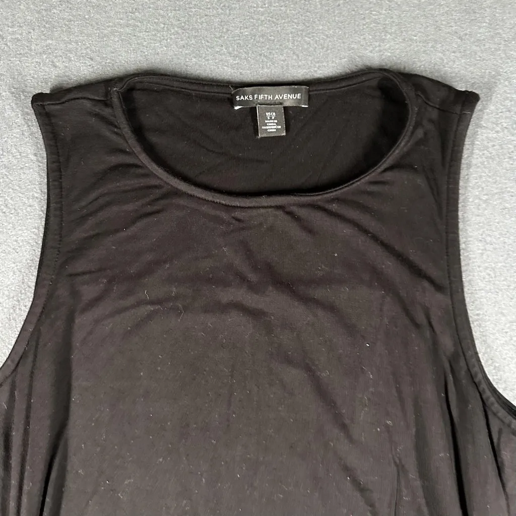 Saks Fifth Avenue Dress Womens Small Black Sleeveless Ruched Modal Blend Lined - Image 2