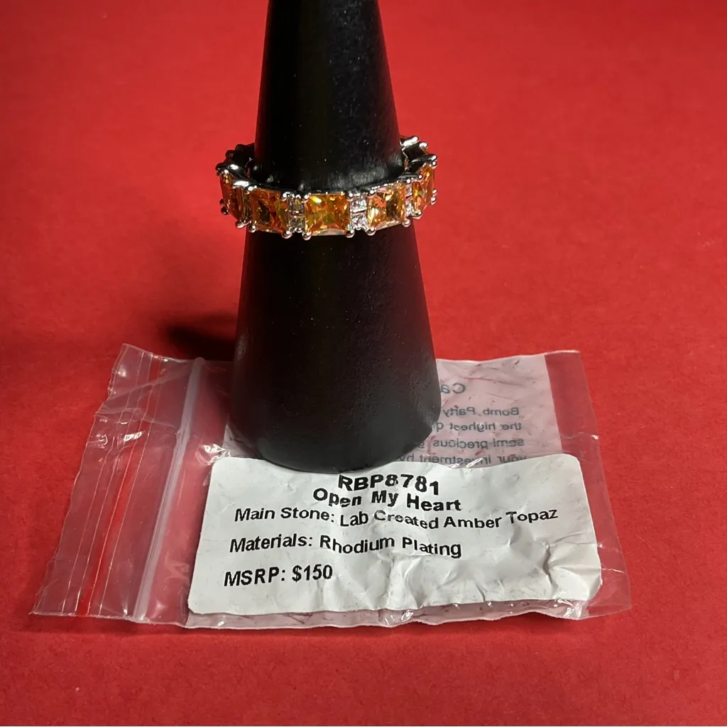 Bomb Party RBP8781 “Open My Heart” Lab Created Topaz on Rhodium Size 10 Ring NWT Silver - Image 4
