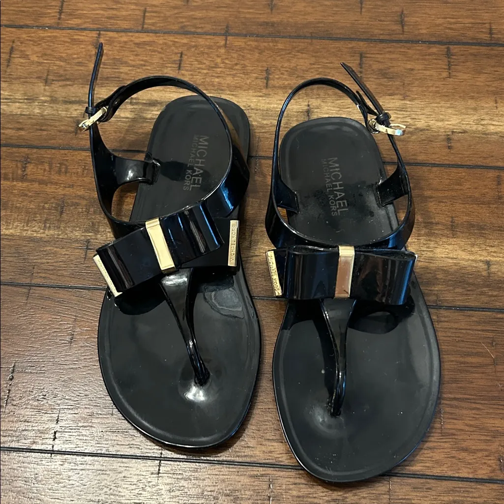 Michael Kors Black Jelly Sandals with Gold Buckles Size 6 GUC - Image 2