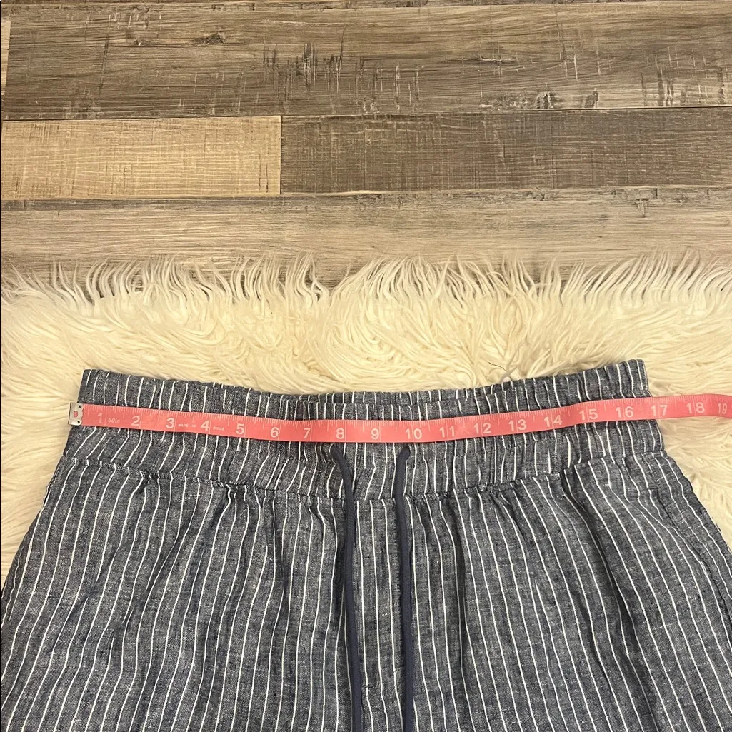 Quince European linen wide leg cropped pants chambray stripe L - Image 5