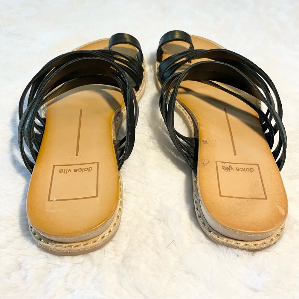 Dolce Vita Nelly Black Leather Strappy Flat Toe Loop Sandals Size 6 - Image 6