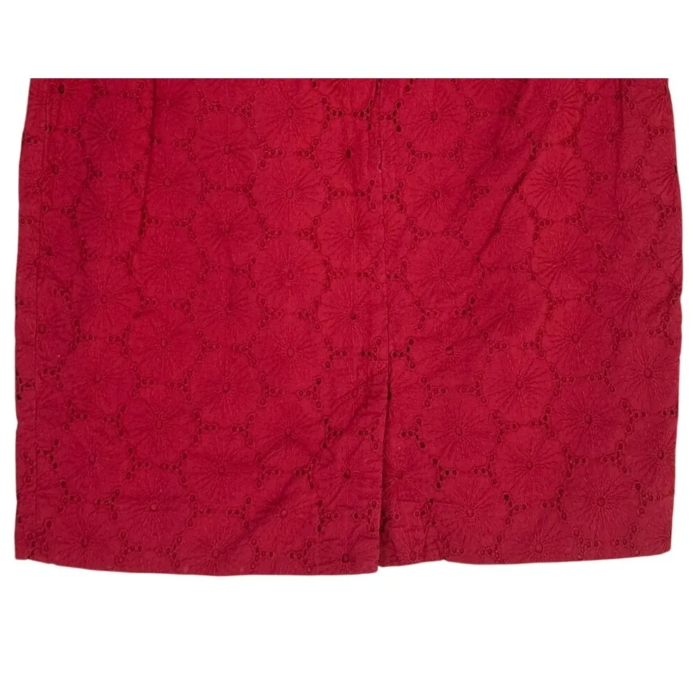 J. Crew The Pencil Mini Skirt Floral Eyelet Lace Lined Back Zip Up Slit 2 P Red - Image 6