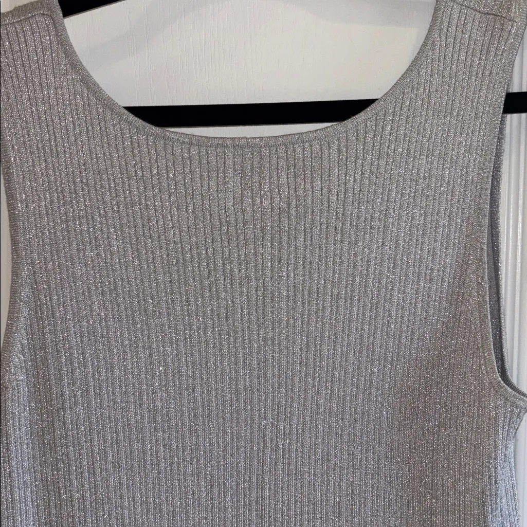 CHICO’S SILVER METALLIC TANK TOP
RAYON & POLY SIZE 3..XL..PTP 16”LOTS OF STRETCH - Image 9