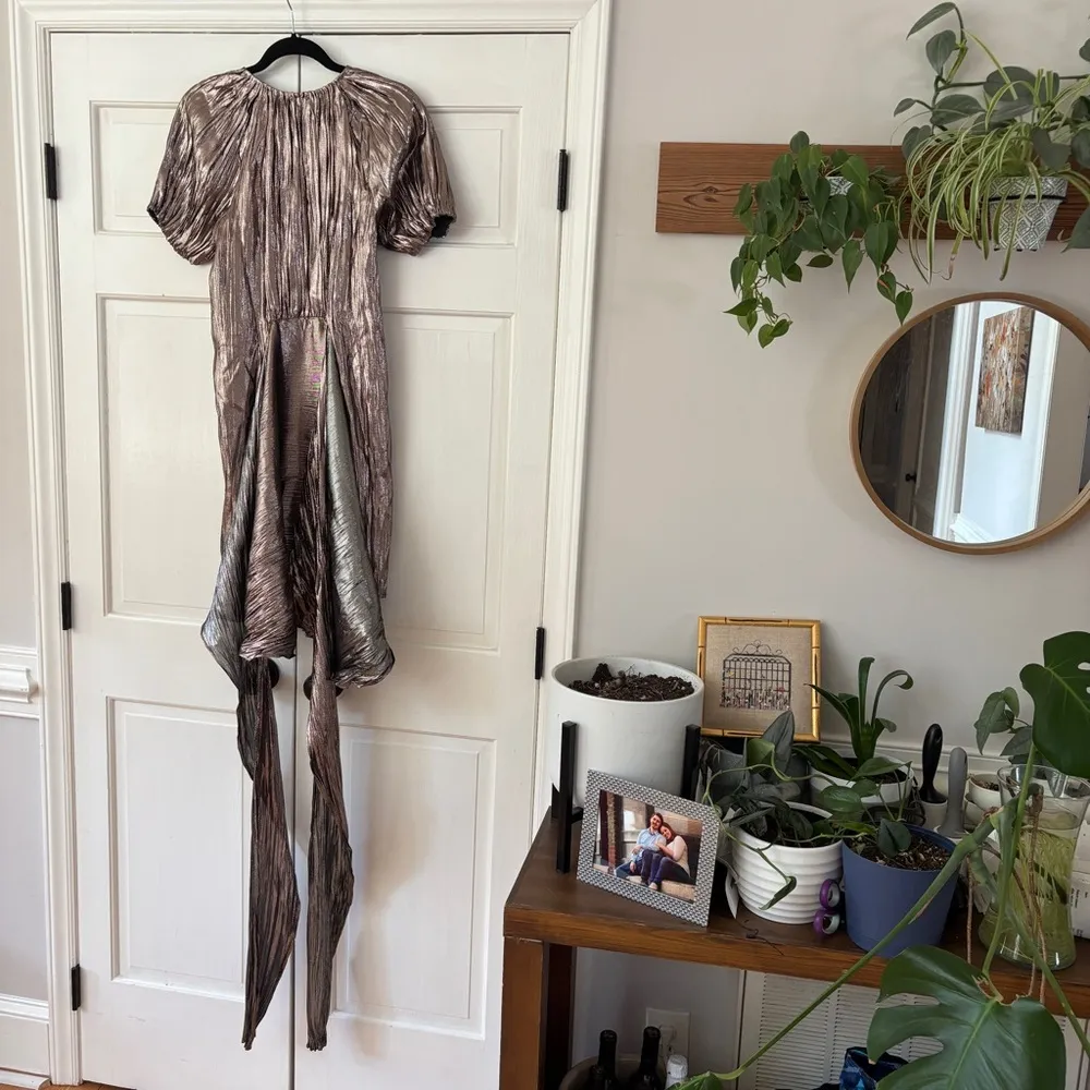 Ulla Johnson Metallic Cheri Lamé Mini Dress Size 0 NWT XS Gold Copper Wrap Bow - Image 5