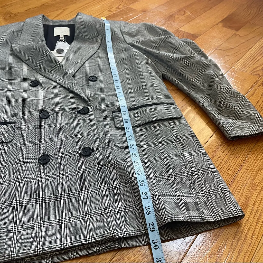 Joie Tomika Ruched Sleeve Plaid Blazer Jacket Women Size 10 Caviar Multi Grey - Image 8