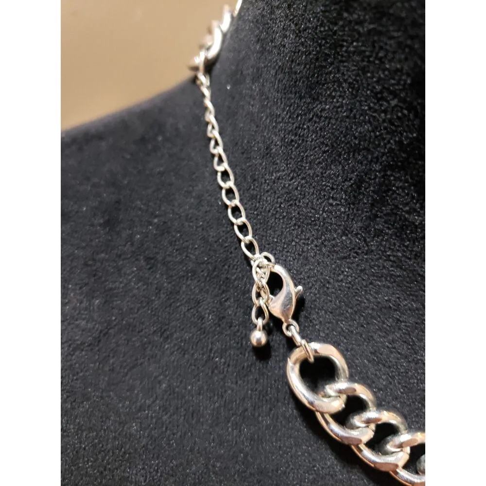 Womens Fashion Ethnic Chunky Crystals Sweater Chain Tassel Statement Necklace Silver - Image 9