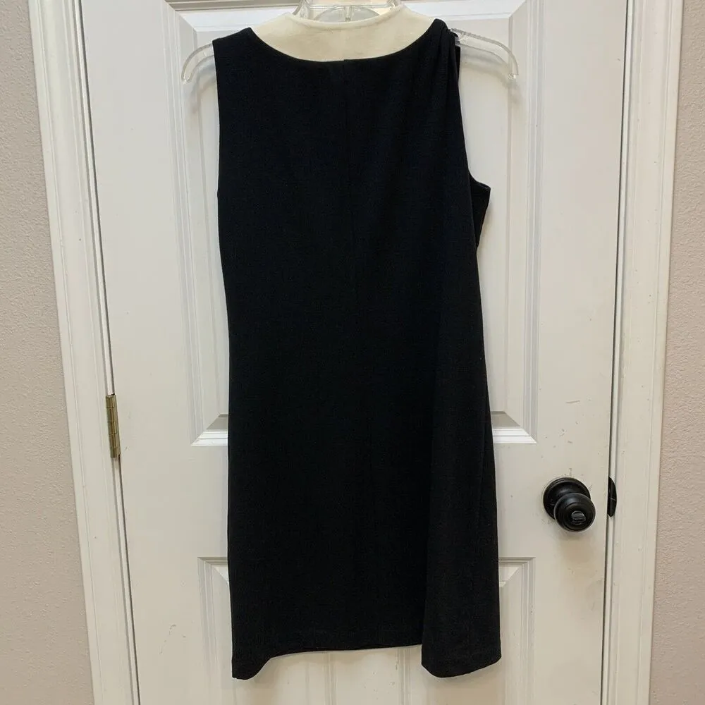 Michael Kors Black/Ivory Trim Sleeveless Colorblock Midi Shift Dress Sz XS/XP - Image 2