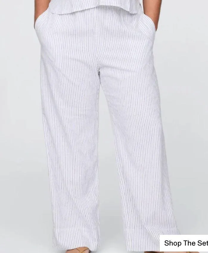 GAP Linen-Blend Easy Wide-leg Hem pajama lounge Pants blue stripe Medium TALL - Image 3