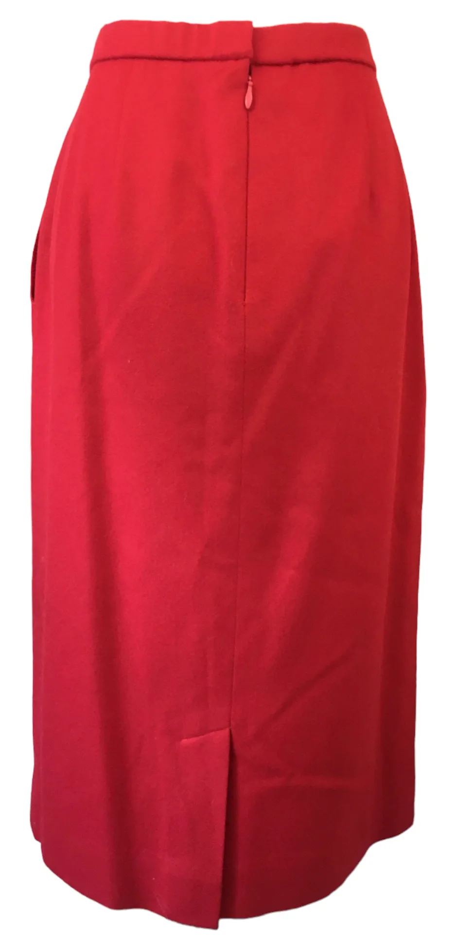 Vintage 80s 90s  Red Wool Straight Midi Skirt 12 Career Pencil Holiday - Image 2