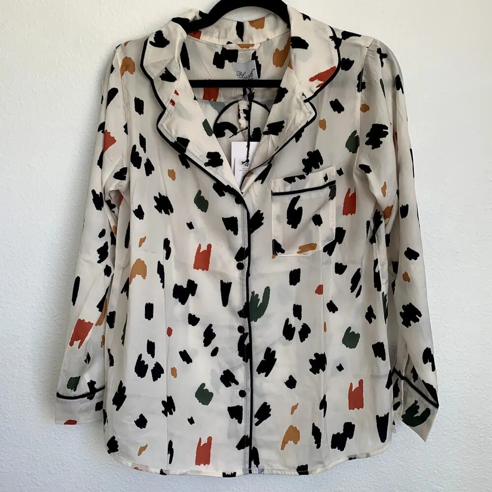 NWT Revolve x Plush Silky Abstract Printed Pajama Set in Cream - Image 3