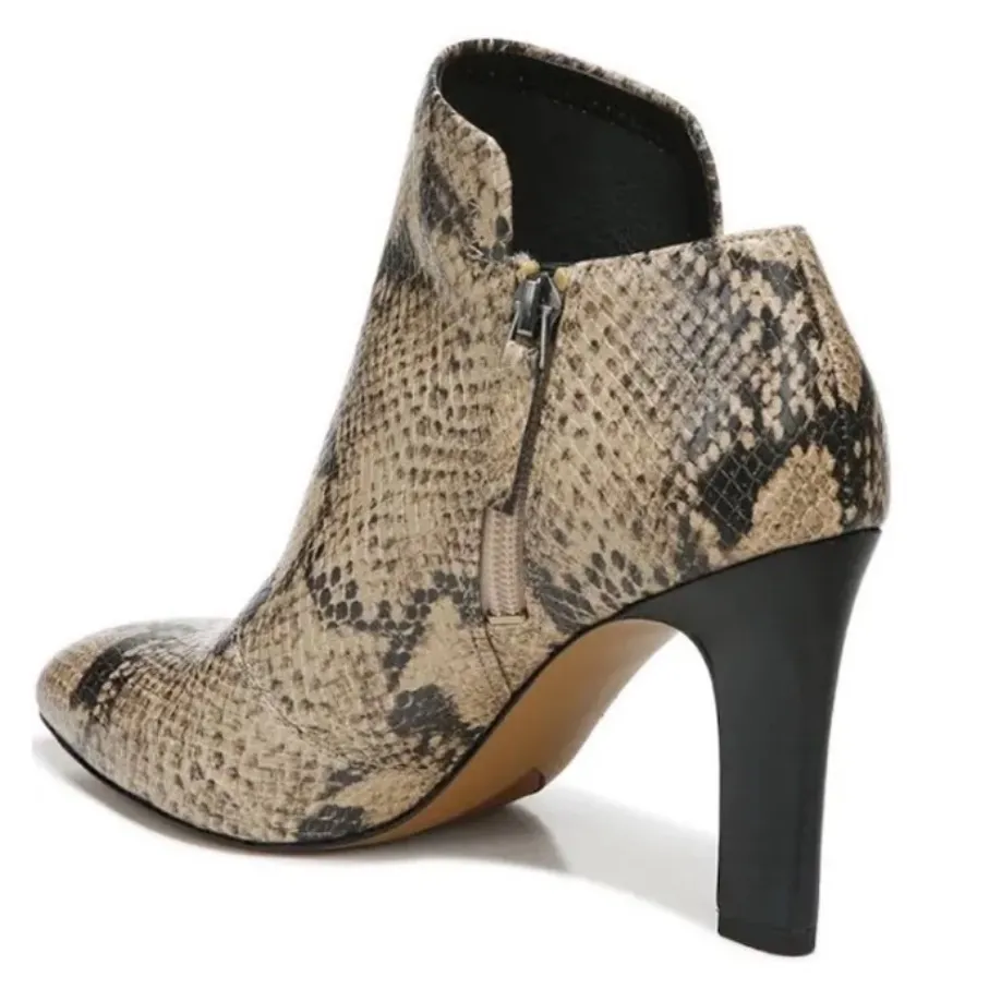 Franco Sarto Snakeskin Print Kora Heeled Black and Cream Ankle Booties Size 7 - Image 3
