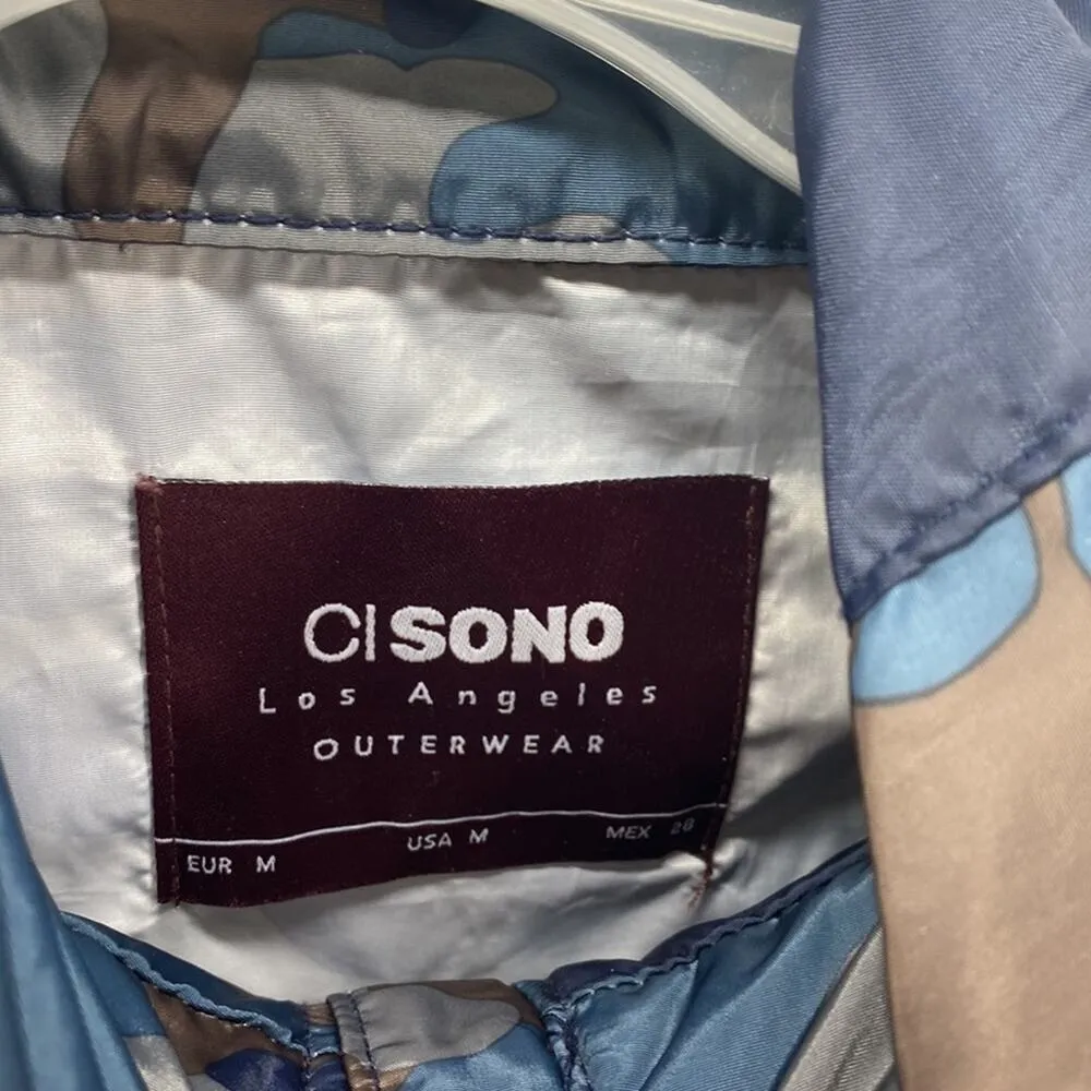 Si Sono blue gray Camouflage hooded boys Rain Jacket lightweight sz M - Image 2