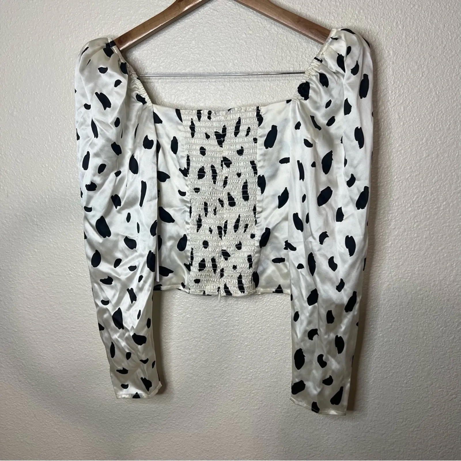 Reformation Reign satin long sleeve cropped blouse in ink blot NEW 0 - Image 6