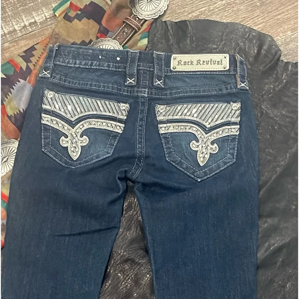 Rock Revival Darker Wash Klarry Bootcut Bing Bedazzled Jeans 25 - Image 2