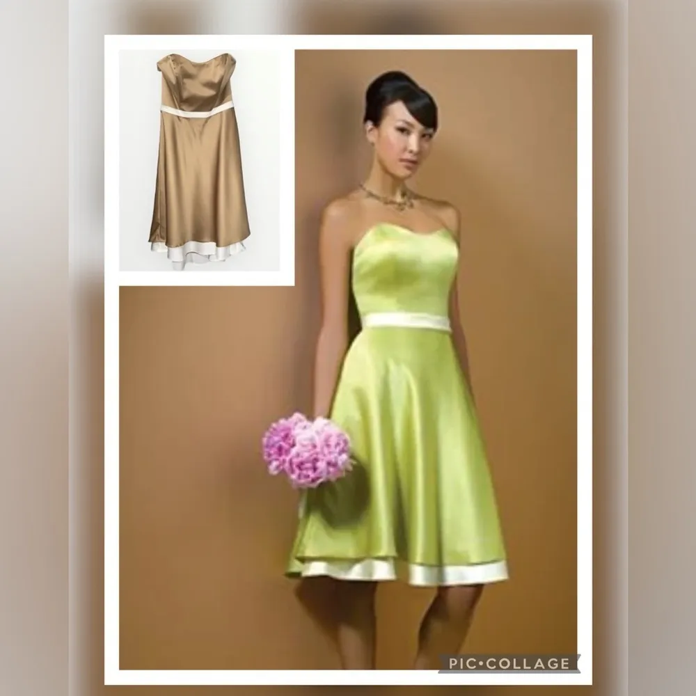 Alfred Angelo Cocktail Length Satin Strapless Gold & Cream Prom Formal Dress 8 - Image 10