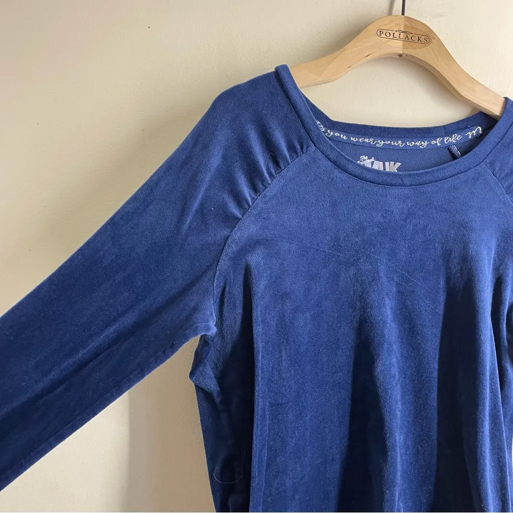 Muk Luks Velour Lounge Pajama Top Blue Crew Neck Long Sleeve Pullover Medium - Image 4
