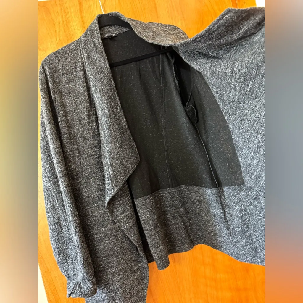 Eileen Fisher Gray Terrazzo Draped Jacket Shrug Open Front Cardigan Asymmetrical - Image 4