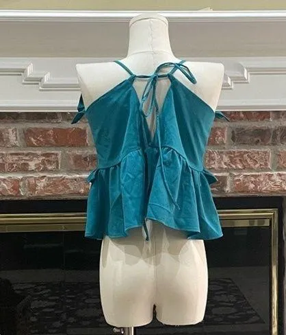 Romeo & Juliet Couture turquoise ruffled crop top with lace up back / M … - Image 12