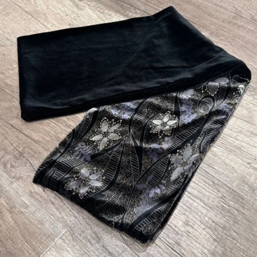 Stunning Vintage Black Velvet Embossed Scarf Floral Fairy ‎ Fairycore Whimsigoth - Image 12