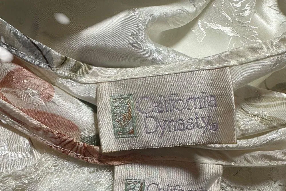 Vintage 90s California Dynasty White Silky Floral Nightgown Robe Pjs Set Medium - Image 8