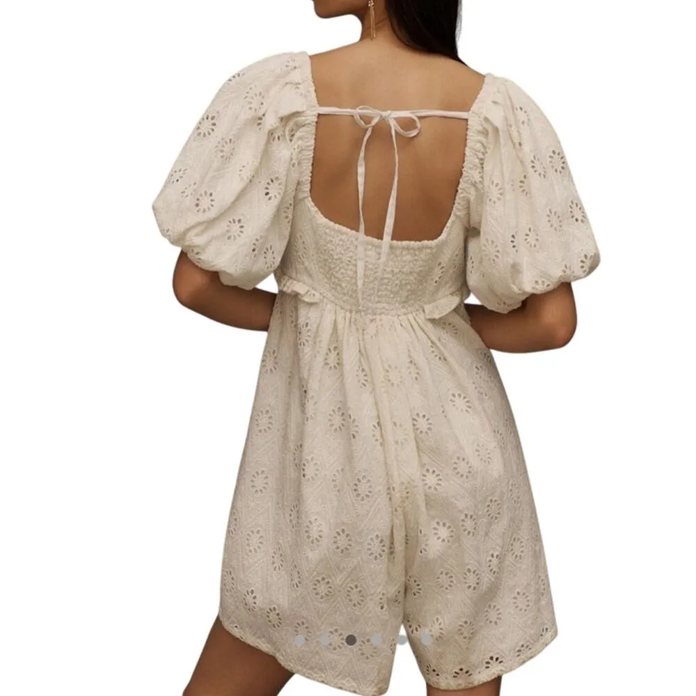 Anthropologie Pilcro Puff Sleeve Eyelet Romper White NEW - Image 3