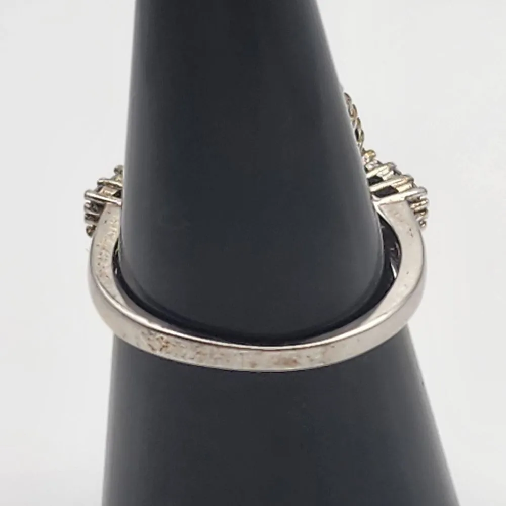 Sterling Silver Faux Emerald & Clear CZ Halo Ring (7) Green - Image 4