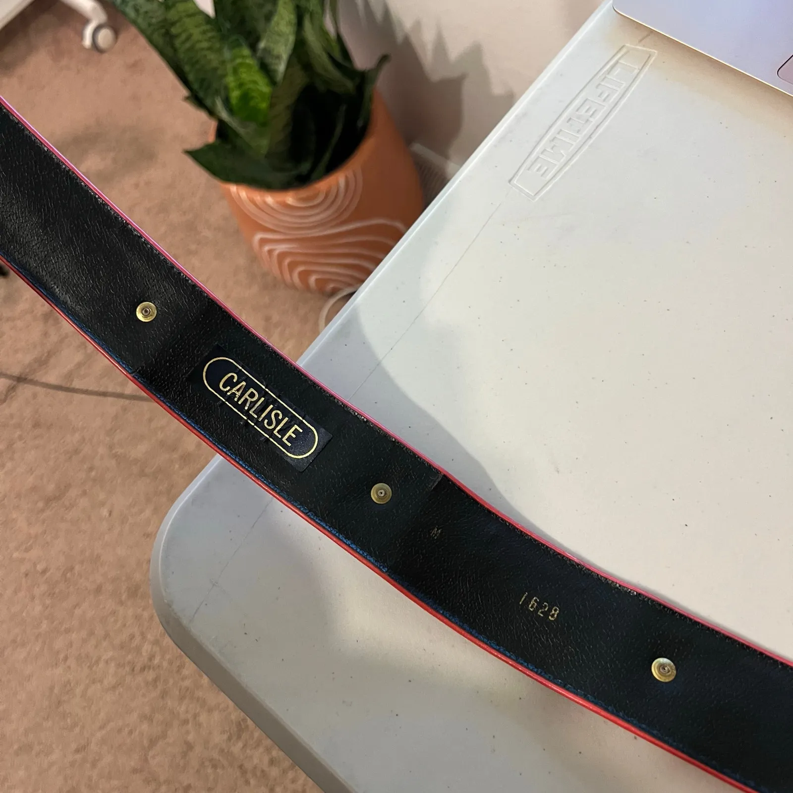 Carlisle Vintage Red Genuine Leather Gold Studded Chunky Buckle Belt Size XS/S - Image 7