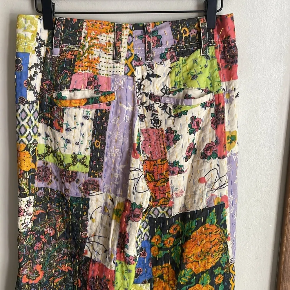 Free People Roads Merge Patchwork Straight Leg Pants Confetti Combo - Image 13