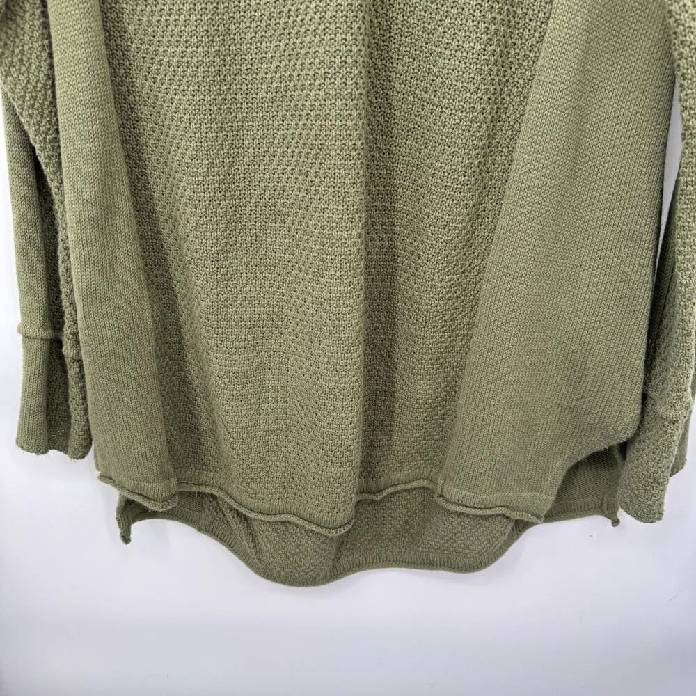 Monoreno Boho Waffle Knit Thermal Shirt Women Oversized Small Green Cotton Blend - Image 3
