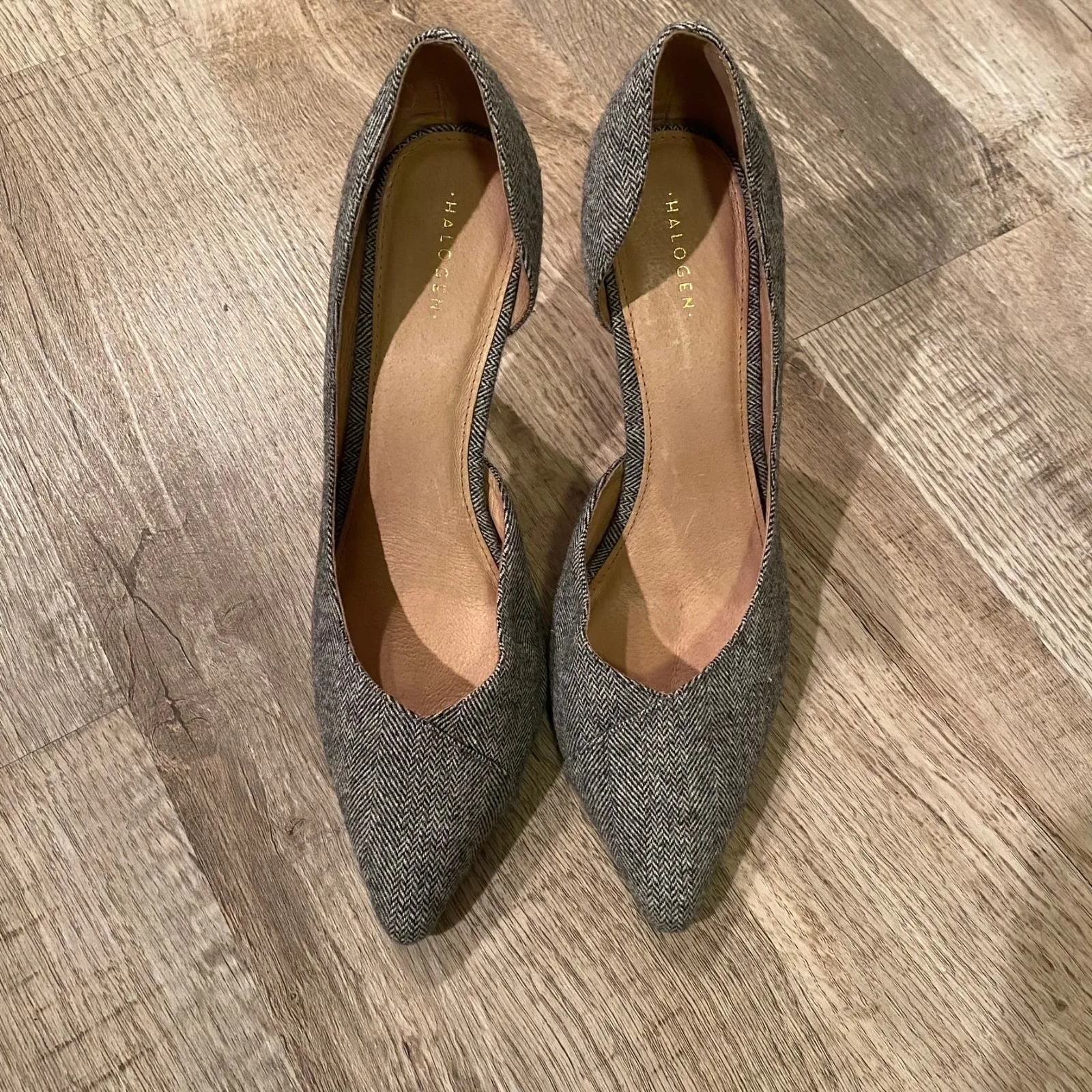 Halogen Womens 9.5 Pointed Toe Pump Heels Tweed Herringbone Gray Academia Preppy - Image 5