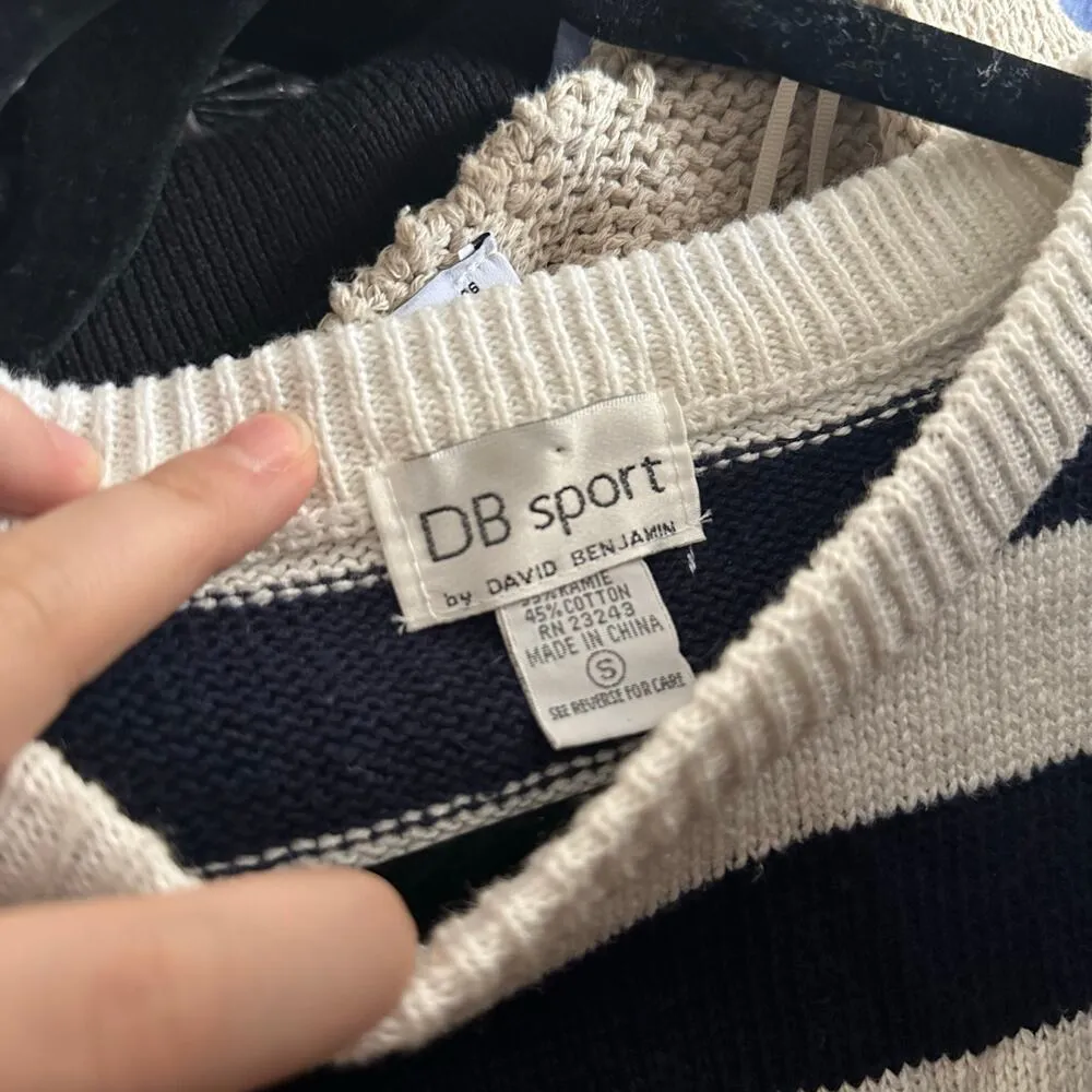 Vintage Cropped Striped Short Sleeve Sweater Top White Blue Size Small - Image 3