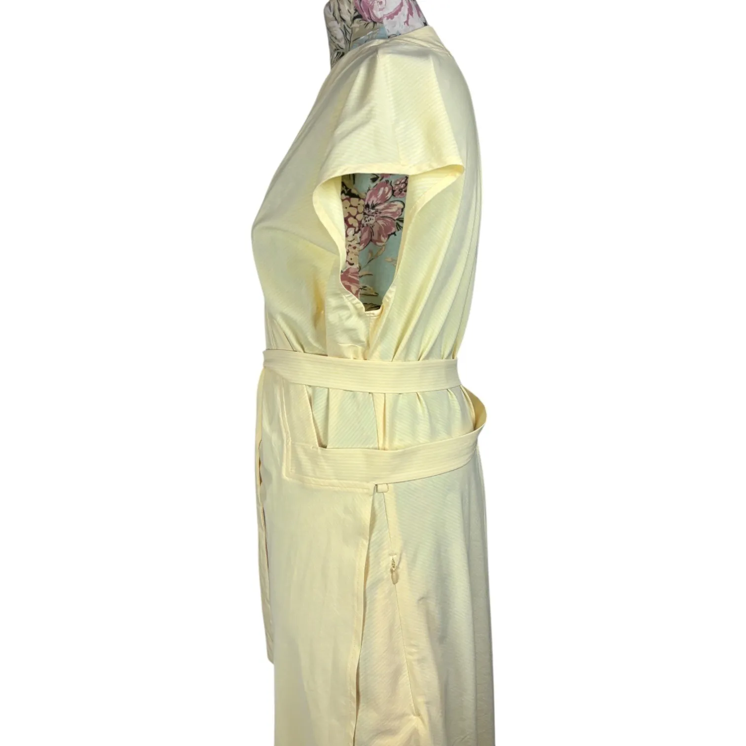 Athleta Newport Wrap Dress Yellow Pinstripe Short Sleeve Belted Midi Athletic L - Image 6