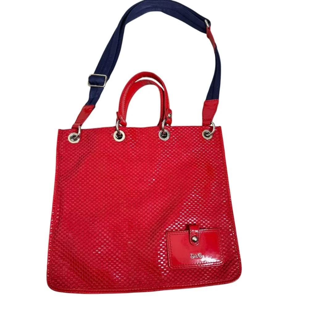 Dolce & Gabbana Red Patent Leather Woven Tote Bag Archive - Image 2