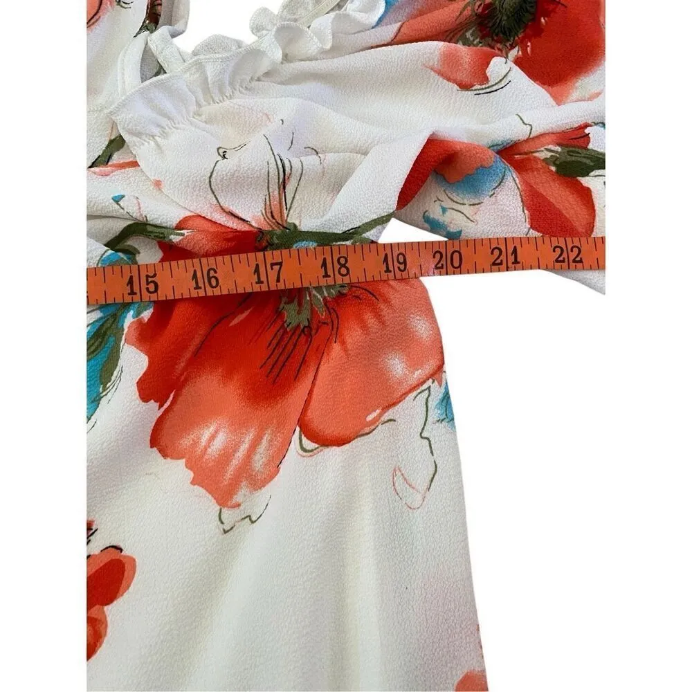Ces Femme Cold Shoulder Sleeve Floral Dress Boho Bohemian Cottage White - Image 9