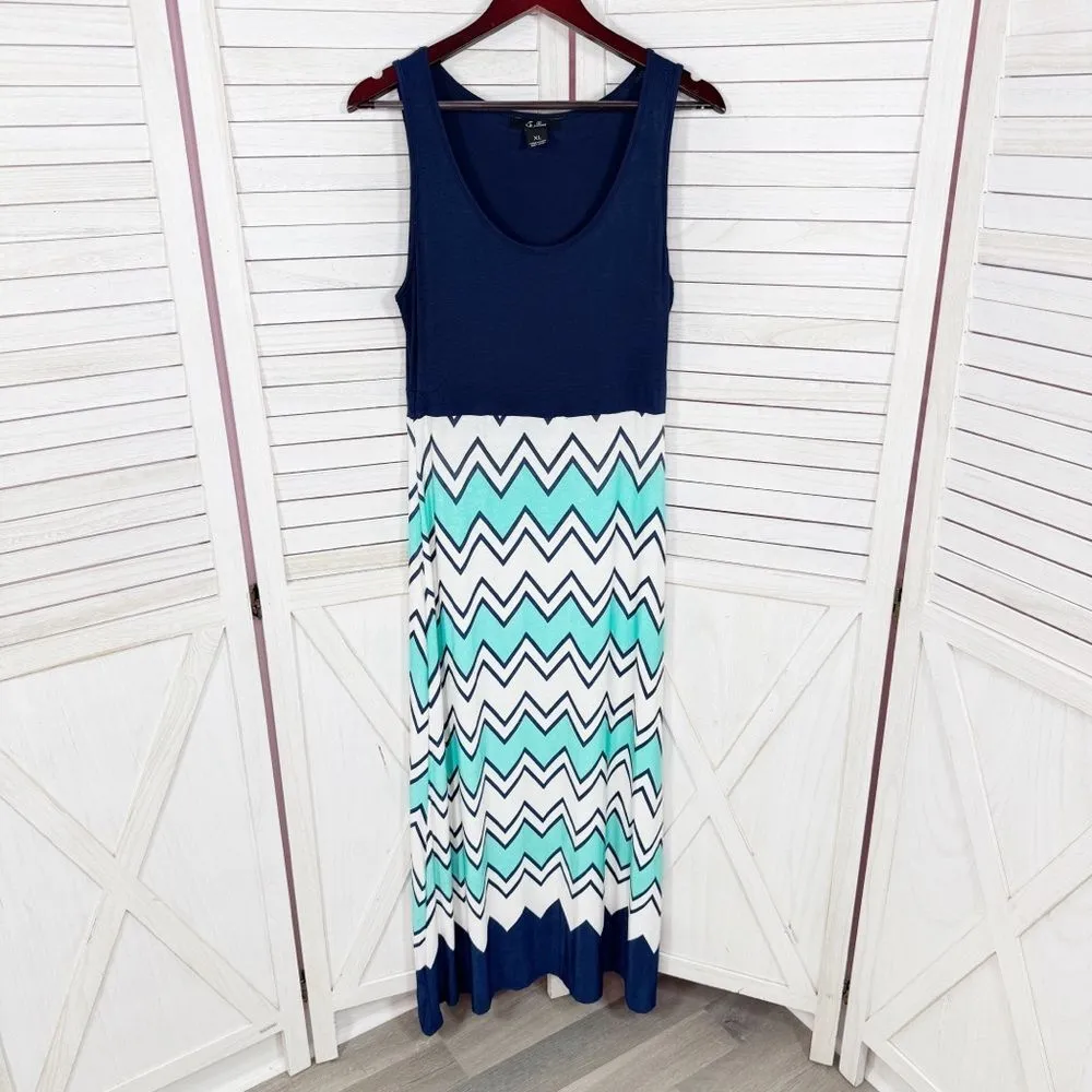 5th & Love Chevron Stripe Sleeveless Maxi Dress Sundress Blue Teal XL‎ - Image 7