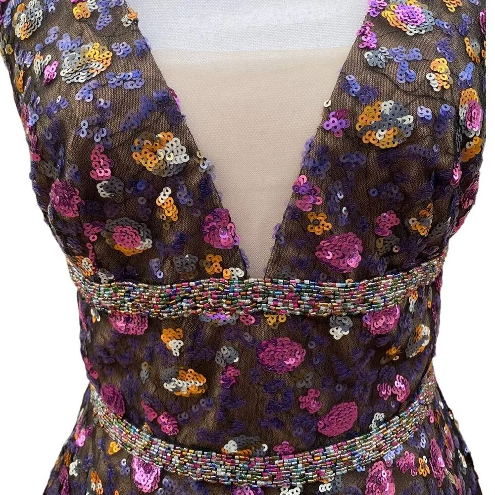 Bronx And Banco Barbara Flared Dress Purple Sequin Women's Size 6 - Image 7
