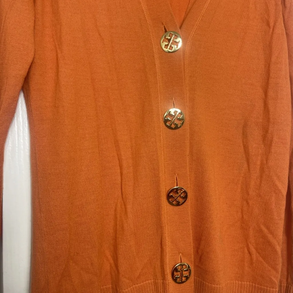 Tory Burch Size Medium  wool Women's Elegant V-Neck Orange Cardigan sweater - Image 4
