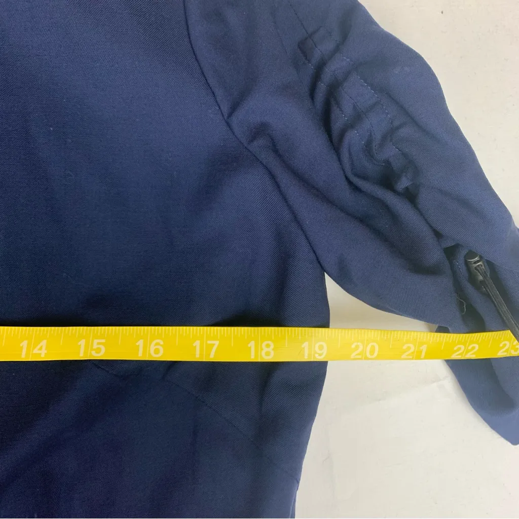 Akris Punto women's size 10 m Navy Wool Blend dress button front cinch waist - Image 11