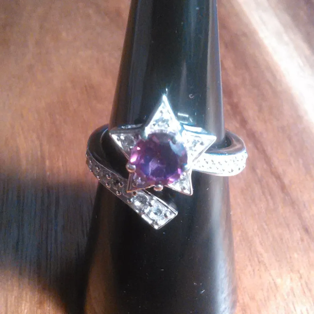 Crimson Mystic Topaz and White Zircon Sterling Silver Shooting Star Ring - Image 6