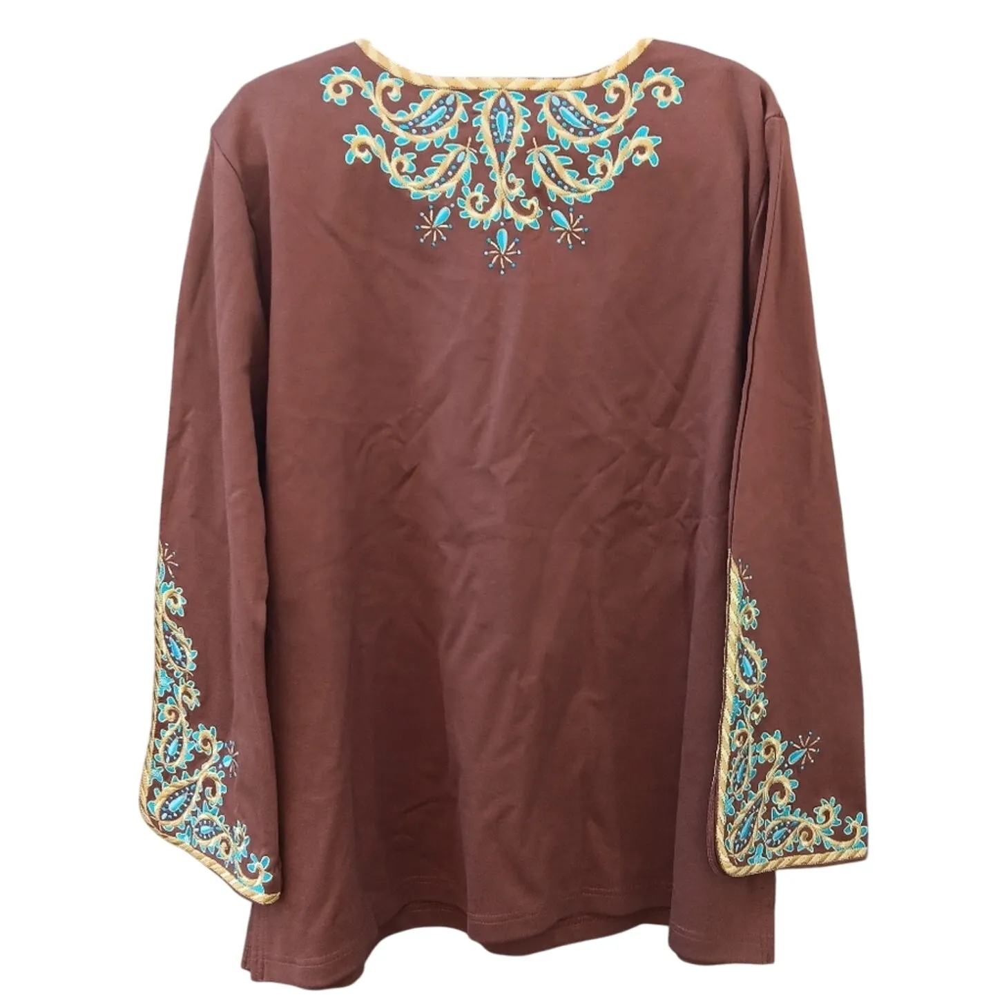 Bob Mackie Brown Embroidered Tunic Top Size 1X NWT Boho - Image 2
