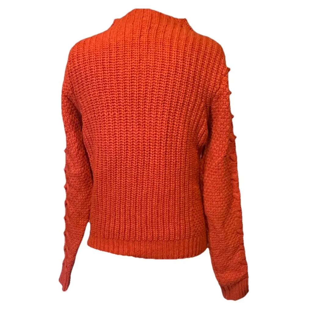 Chunky Knit Fisherman Wool Blend Anthropologie Chloe Oliver Orange Size Small - Image 3