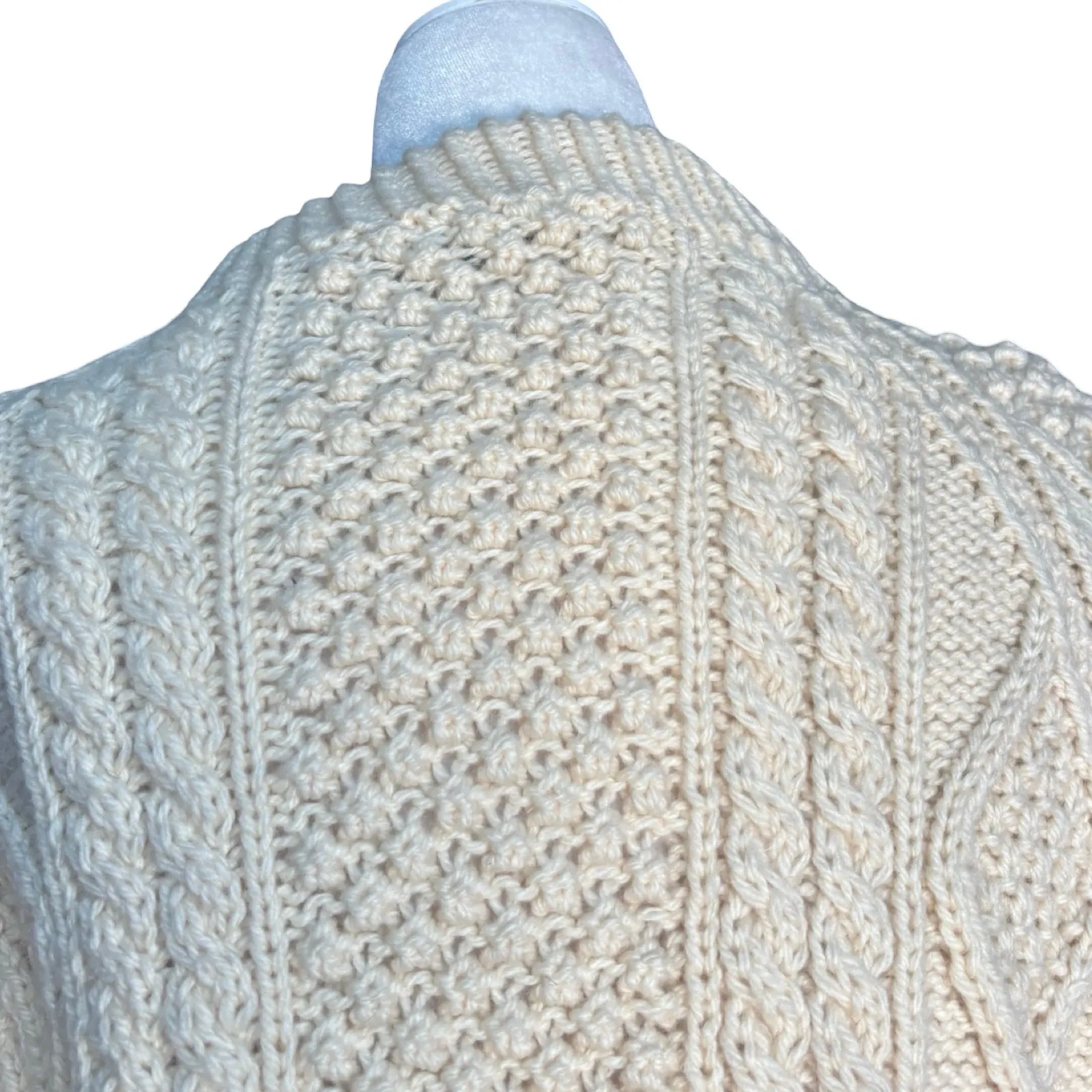 American Vintage Handknit Irish Fisherman Sweater Wool Aran Cable Cream Large Size M - Image 7