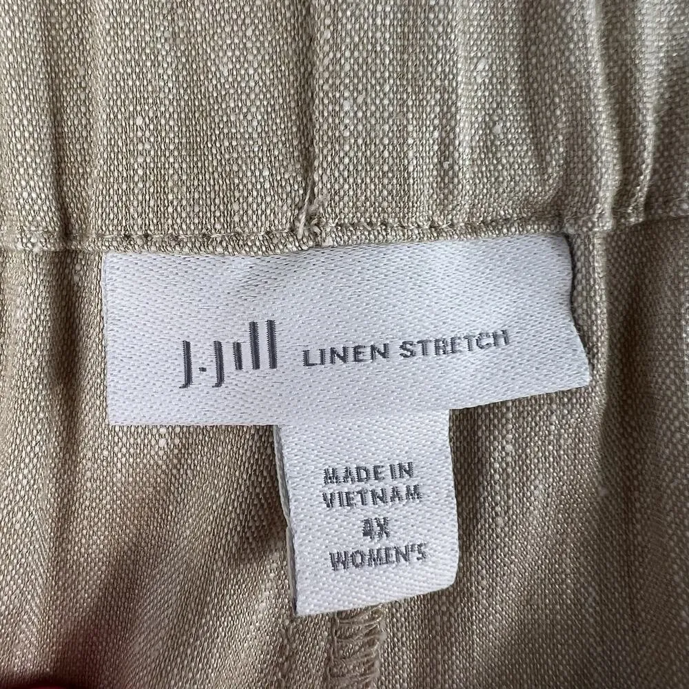J Jill Plus 4X Linen Stretch Pants Pull On Elastic Waist Straight Leg Slit Hem Tan - Image 6
