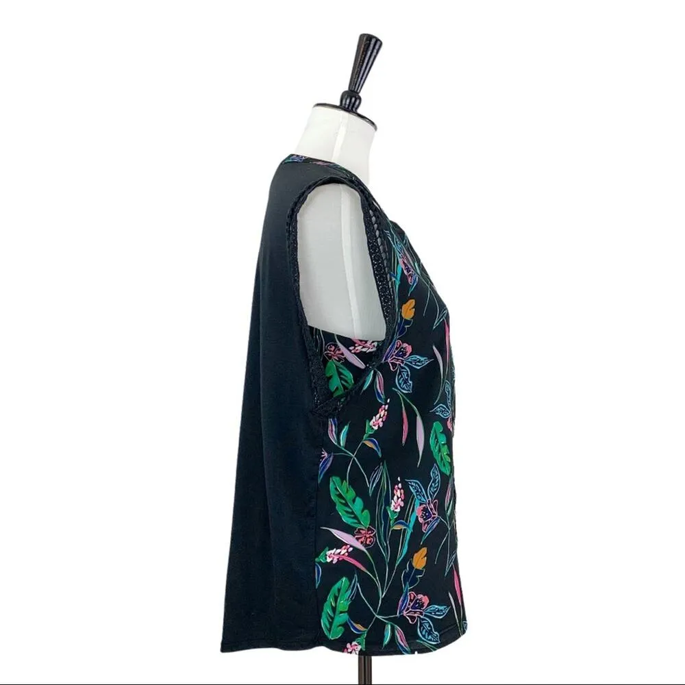A New Day Target Blouse NEW Black Green Pink Tropical Floral Top Women's Medium - Image 3