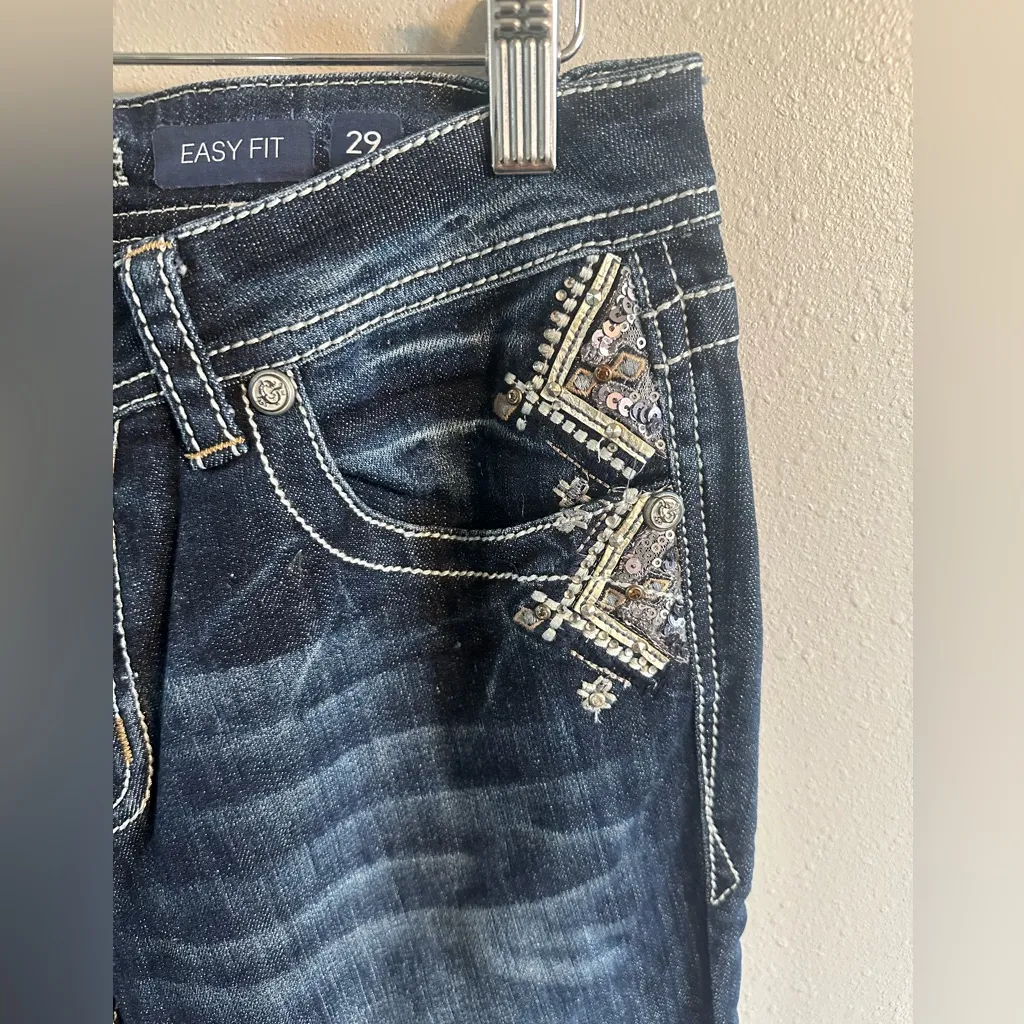 Grace in LA Women's Blue Embellished Jeans Easy Fit Size 29 - Image 6